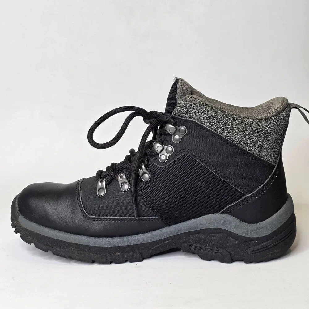 All In Motion Men's Winter Boots Size 7 Black Leather Fabric Ankle Shoes